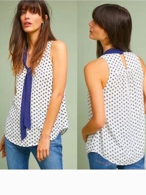 Anthropologie NWOT Maeve Madison Sleeveless V Neck Floral Neck Tie Blouse SZ 6